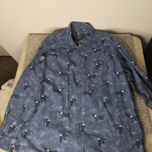 Woolrich Mens XXL Blue Bald Eagle Print Button Down Shirt Long Sleeve Acid Wash